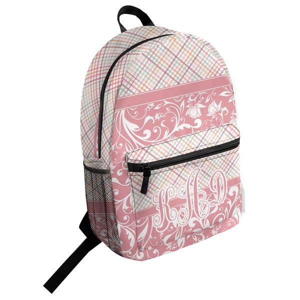 Custom Modern Plaid & Floral Student Backpack (Personalized)