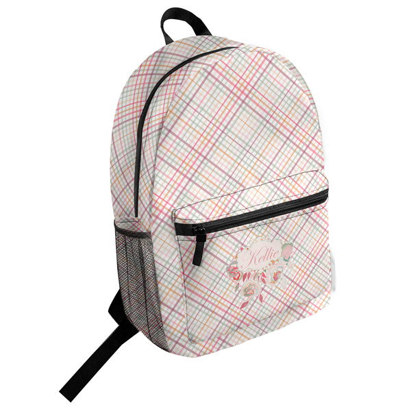 Custom Modern Plaid & Floral Student Backpack (Personalized)
