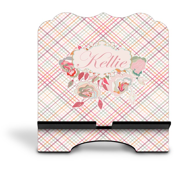 Modern Plaid & Floral Stylized Tablet Stand - Front without iPad