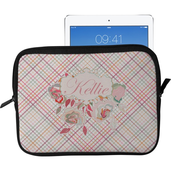 Custom Modern Plaid & Floral Tablet Case / Sleeve - Large (Personalized)