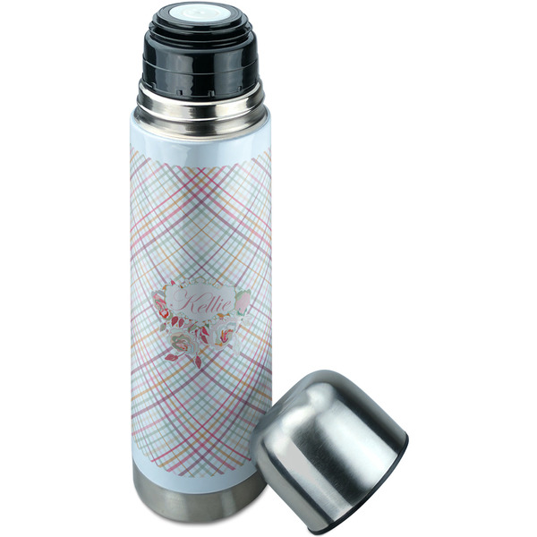 Modern Plaid & Floral Thermos - Lid Off