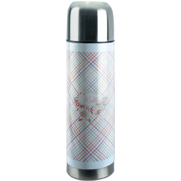 Custom Modern Plaid & Floral Stainless Steel Thermos (Personalized)
