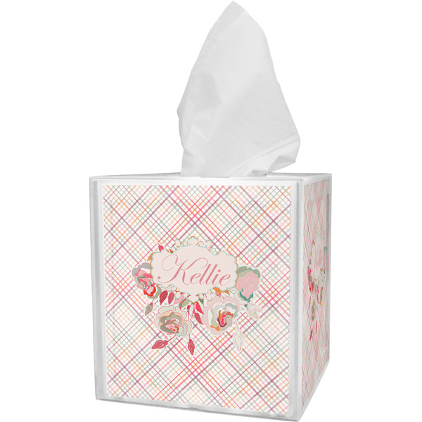 Modern Plaid & Floral Tissue Box Cover (Personalized)