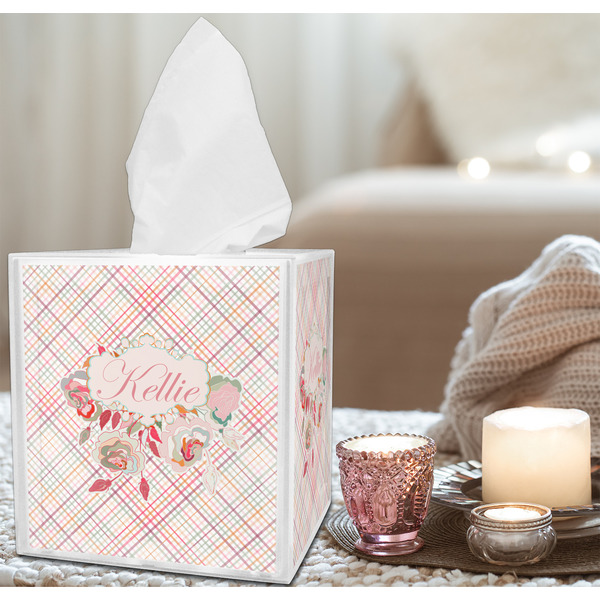 Modern Plaid & Floral Tissue Box - LIFESTYLE