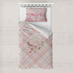 Modern Plaid & Floral Toddler Bedding w/ Name or Text