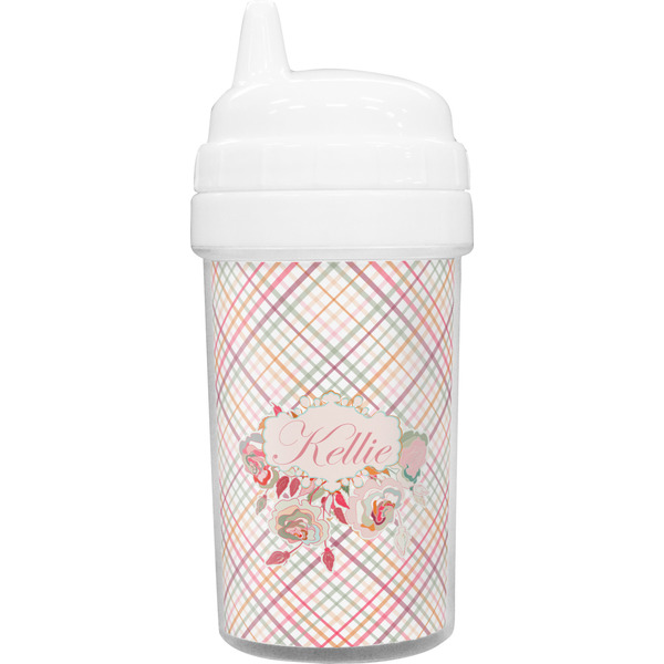 Custom Modern Plaid & Floral Toddler Sippy Cup (Personalized)