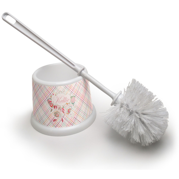 Custom Modern Plaid & Floral Toilet Brush (Personalized)