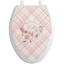 Modern Plaid & Floral Toilet Seat Decal - Elongated (Personalized)