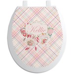 Modern Plaid & Floral Toilet Seat Decal - Round (Personalized)