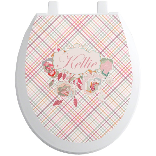 Custom Modern Plaid & Floral Toilet Seat Decal - Round (Personalized)