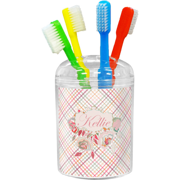 Custom Modern Plaid & Floral Toothbrush Holder (Personalized)