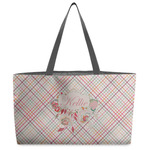 Modern Plaid & Floral Beach Totes Bag - w/ Black Handles (Personalized)