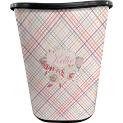 Modern Plaid & Floral Waste Basket - Single Sided (Black) (Personalized)