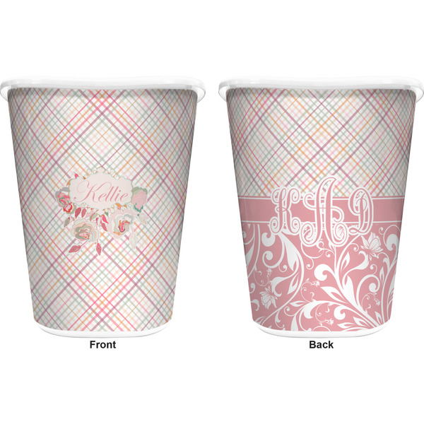 Modern Plaid & Floral Trash Can White - Front and Back - Apvl
