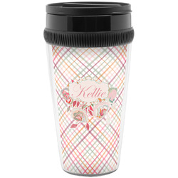 Modern Plaid & Floral Acrylic Travel Mug without Handle (Personalized)