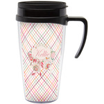 Modern Plaid & Floral Acrylic Travel Mug with Handle (Personalized)