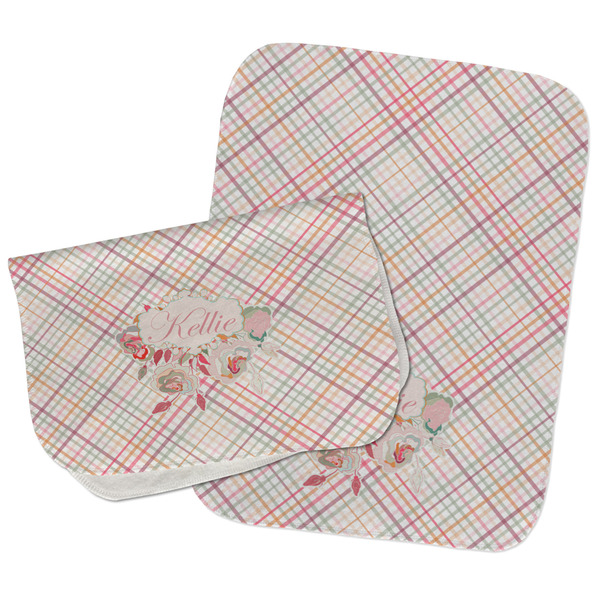 Modern Plaid & Floral Two Rectangle Burp Cloths - Open & Folded