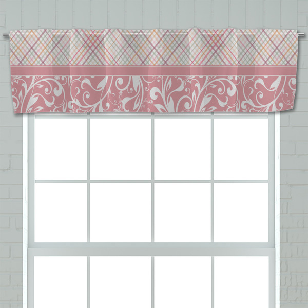 Modern Plaid & Floral Valance - Closeup on window