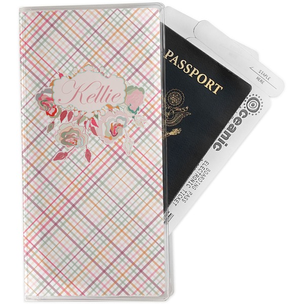 Custom Modern Plaid & Floral Travel Document Holder