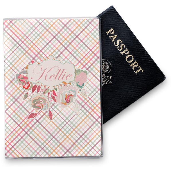 Custom Modern Plaid & Floral Vinyl Passport Holder (Personalized)