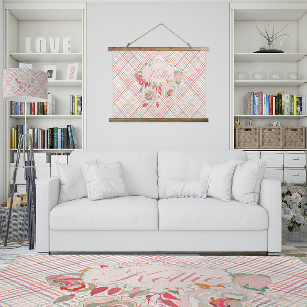 Modern Plaid & Floral Wall Hanging Tapestry - IN CONTEXT