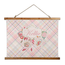 Modern Plaid & Floral Wall Hanging Tapestry - Wide (Personalized)