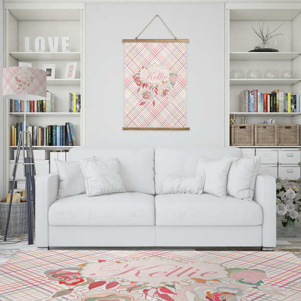Modern Plaid & Floral Wall Hanging Tapestry - Portrait - IN CONTEXT