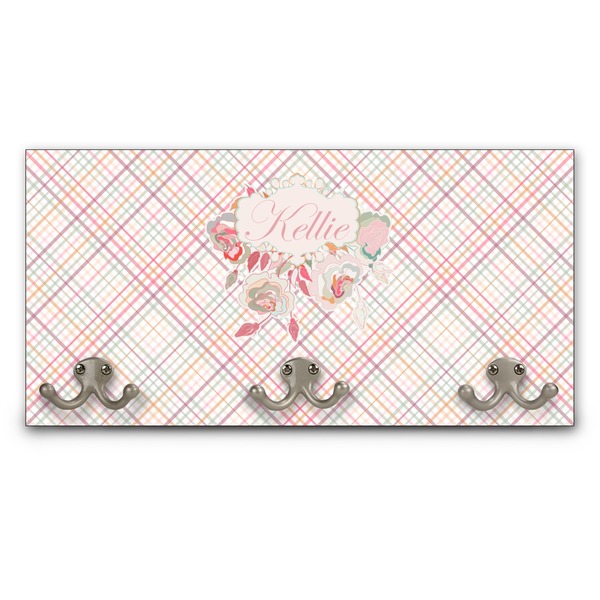 Custom Modern Plaid & Floral Wall Mounted Coat Rack (Personalized)