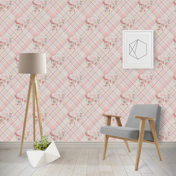 Custom Modern Plaid & Floral Wallpaper & Surface Covering (Peel & Stick - Repositionable)
