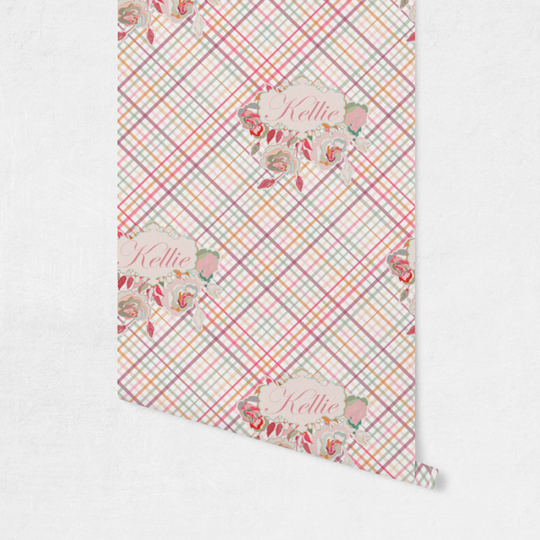 Modern Plaid & Floral Wallpaper on Wall