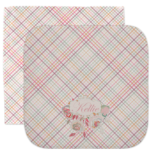 Custom Modern Plaid & Floral Facecloth / Wash Cloth (Personalized)