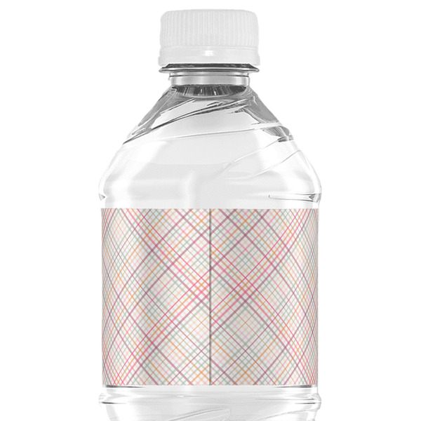 Modern Plaid & Floral Water Bottle Label - Back View