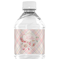 Modern Plaid & Floral Water Bottle Labels - Custom Sized (Personalized)