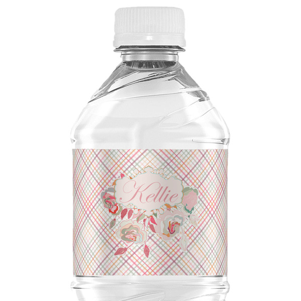 Custom Modern Plaid & Floral Water Bottle Labels - Custom Sized (Personalized)