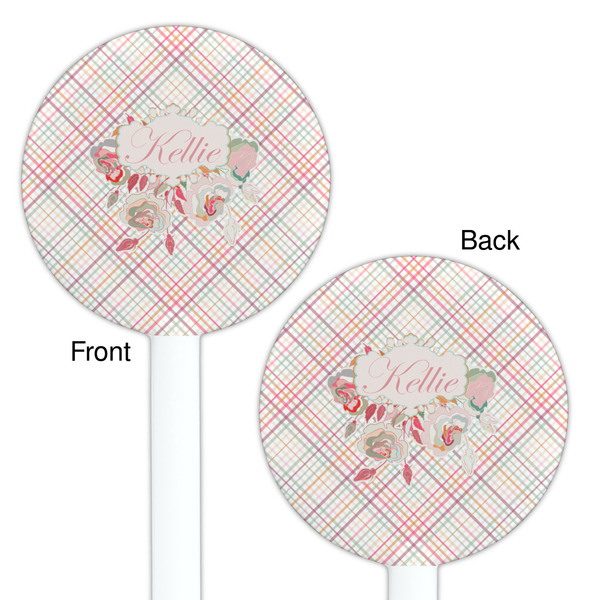 Modern Plaid & Floral White Plastic 5.5" Stir Stick - Double Sided - Round - Front & Back