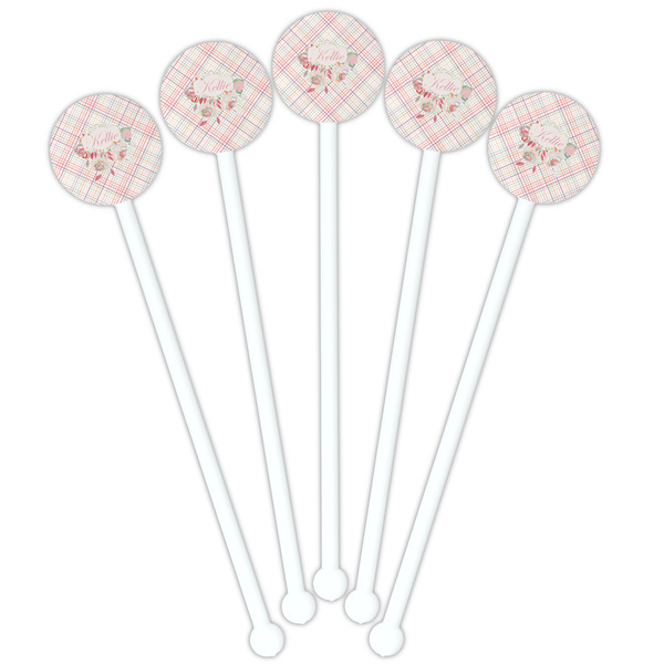 Modern Plaid & Floral White Plastic 5.5" Stir Stick - Fan View