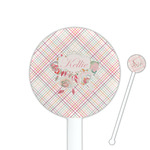 Modern Plaid & Floral 5.5" Round Plastic Stir Sticks - White - Single Sided (Personalized)