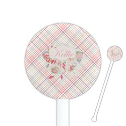 Modern Plaid & Floral 5.5" Round Plastic Stir Sticks - White - Single Sided (Personalized)