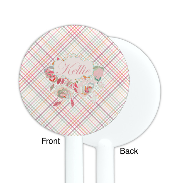 Modern Plaid & Floral White Plastic 5.5" Stir Stick - Single Sided - Round - Front & Back