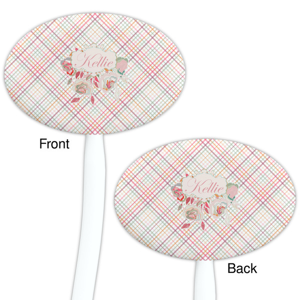 Modern Plaid & Floral White Plastic 7" Stir Stick - Double Sided - Oval - Front & Back