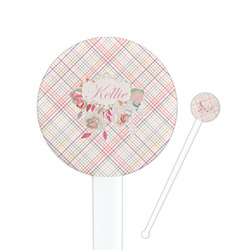 Modern Plaid & Floral 7" Round Plastic Stir Sticks - White - Double Sided (Personalized)