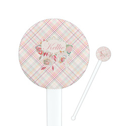 Modern Plaid & Floral Round Plastic Stir Sticks (Personalized)