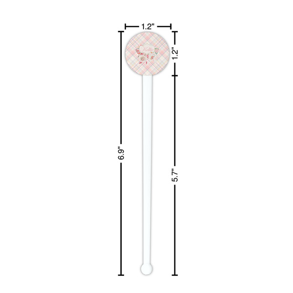Modern Plaid & Floral White Plastic 7" Stir Stick - Round - Dimensions