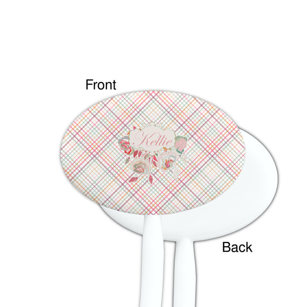 Modern Plaid & Floral White Plastic 7" Stir Stick - Single Sided - Oval - Front & Back