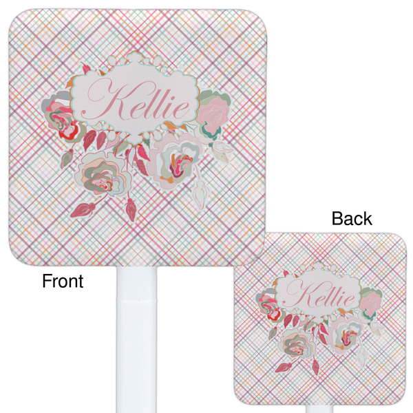 Modern Plaid & Floral White Plastic Stir Stick - Double Sided - Approval