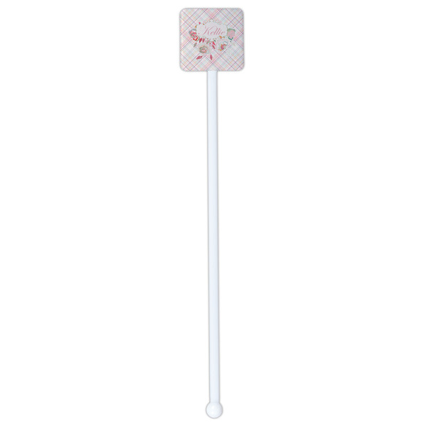 Modern Plaid & Floral White Plastic Stir Stick - Single Sided - Square - Single Stick