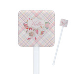 Modern Plaid & Floral Square Plastic Stir Sticks - Double Sided (Personalized)