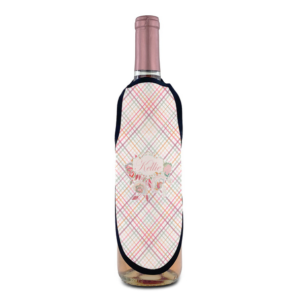 Modern Plaid & Floral Wine Bottle Apron - IN CONTEXT