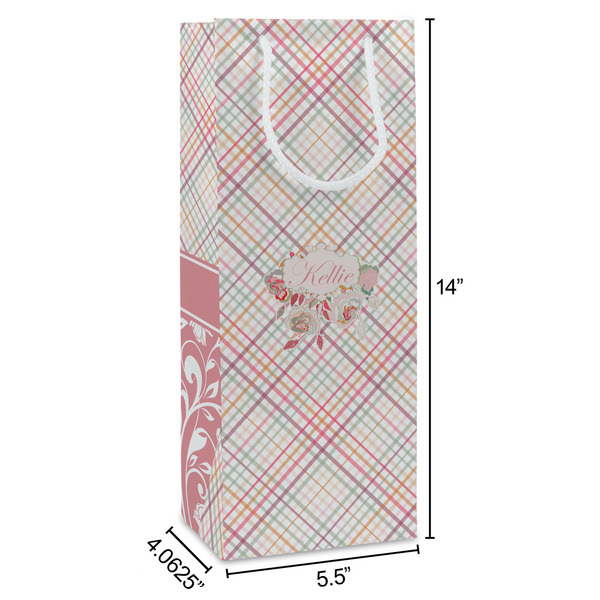 Modern Plaid & Floral Wine Gift Bag - Dimensions