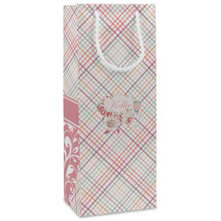 Modern Plaid & Floral Wine Gift Bags - Gloss (Personalized)